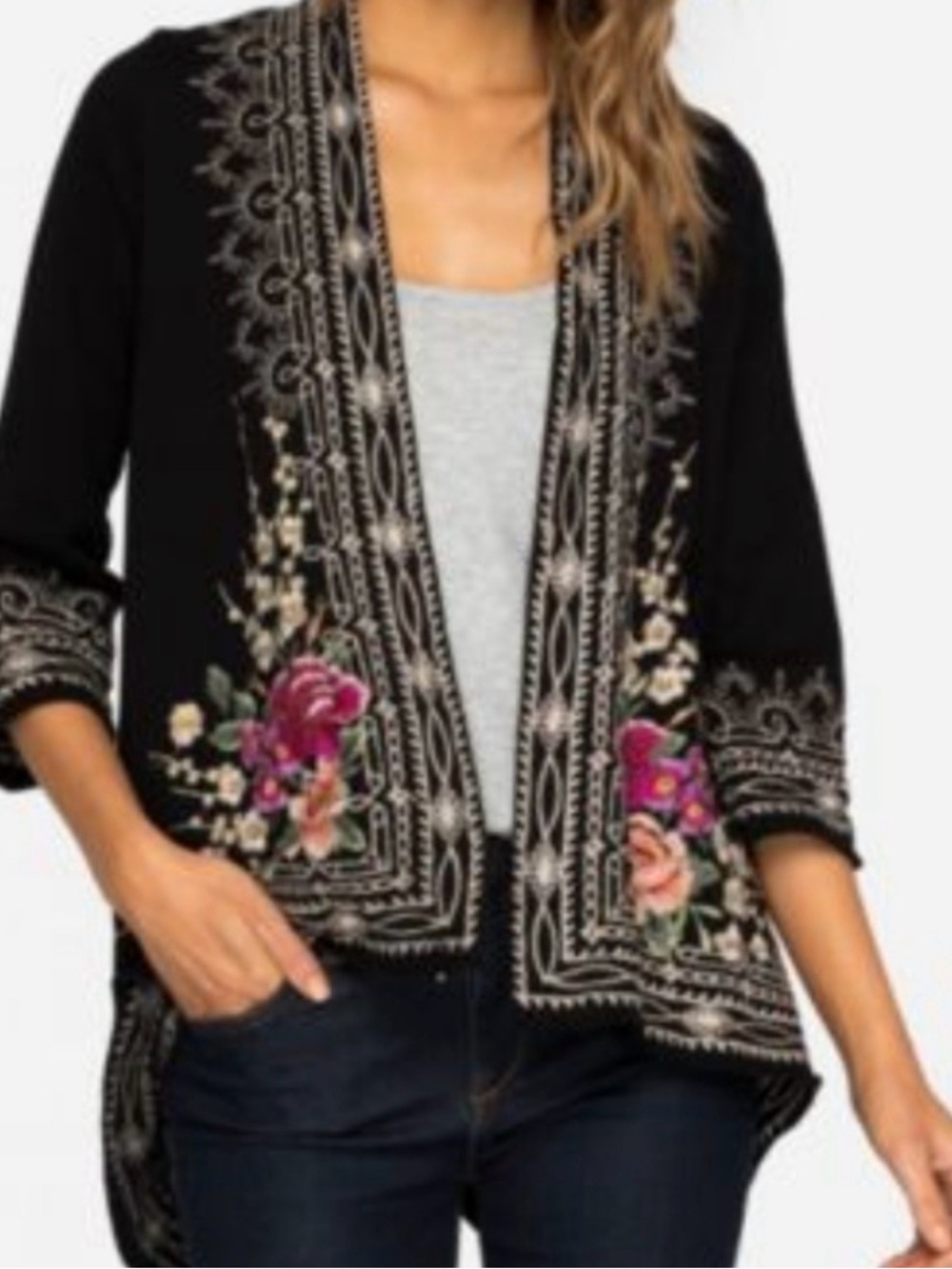 JOHNNY WAS Flores Kimono Embroidered Open-Front